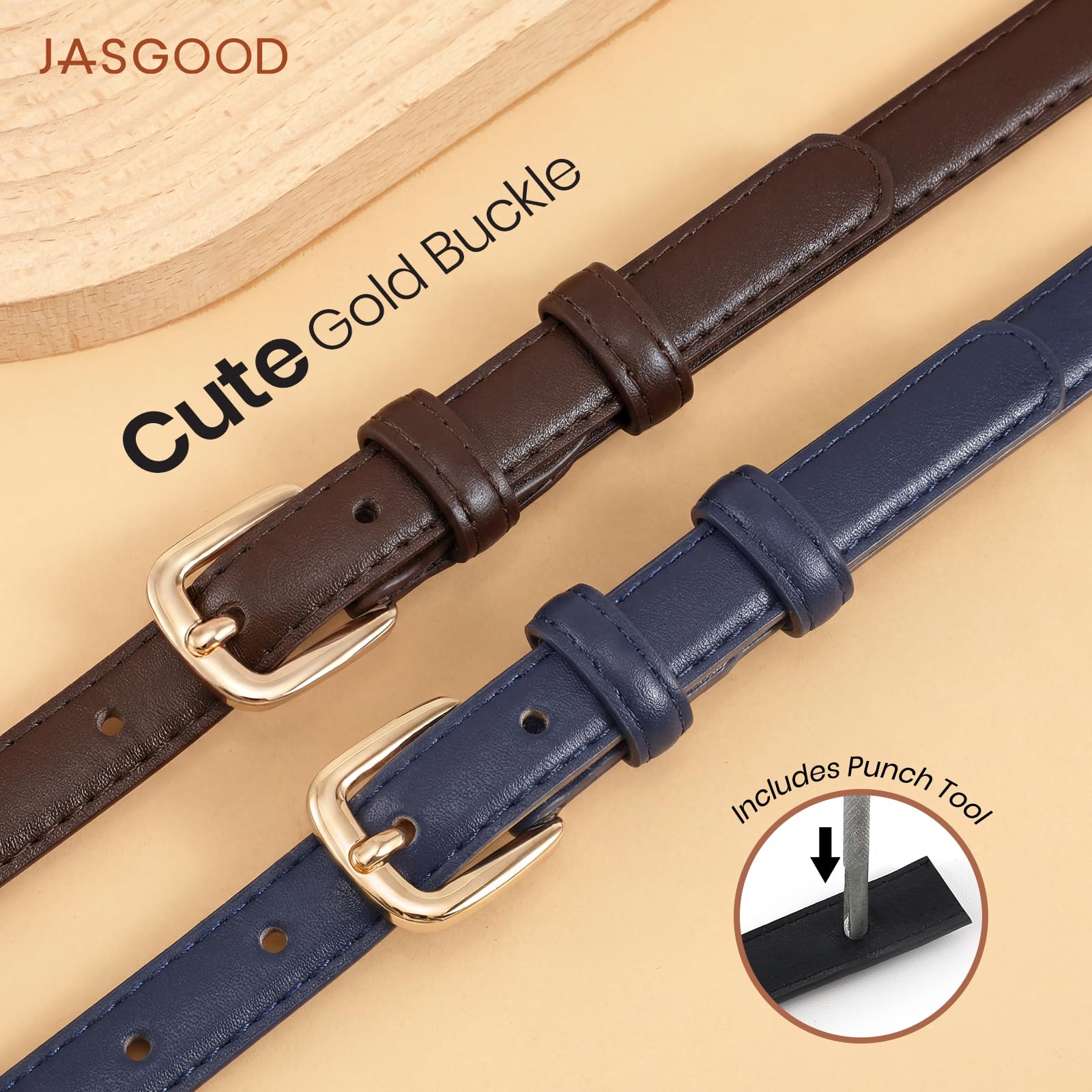 21 Colors Ladies Belt with Gold Buckle