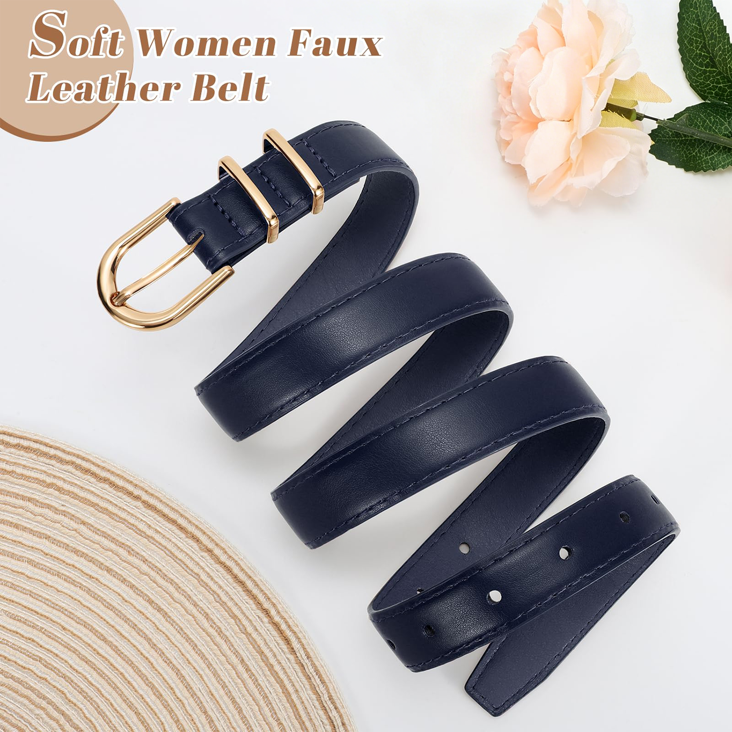 Women Skinny Vegan Leather Belt for Jeans