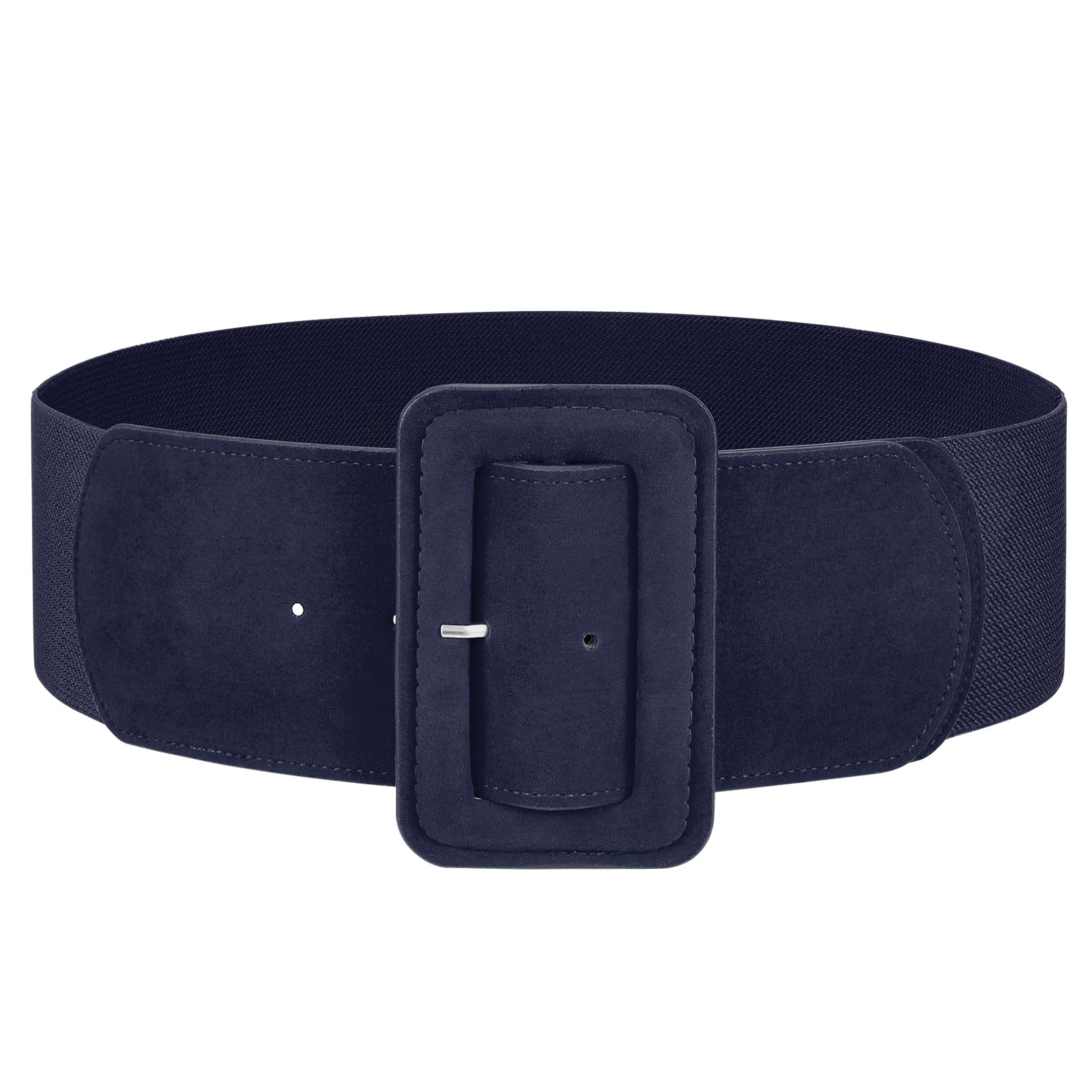 Elastic Suede Wide Belt with Vintage Chunky Square Buckle
