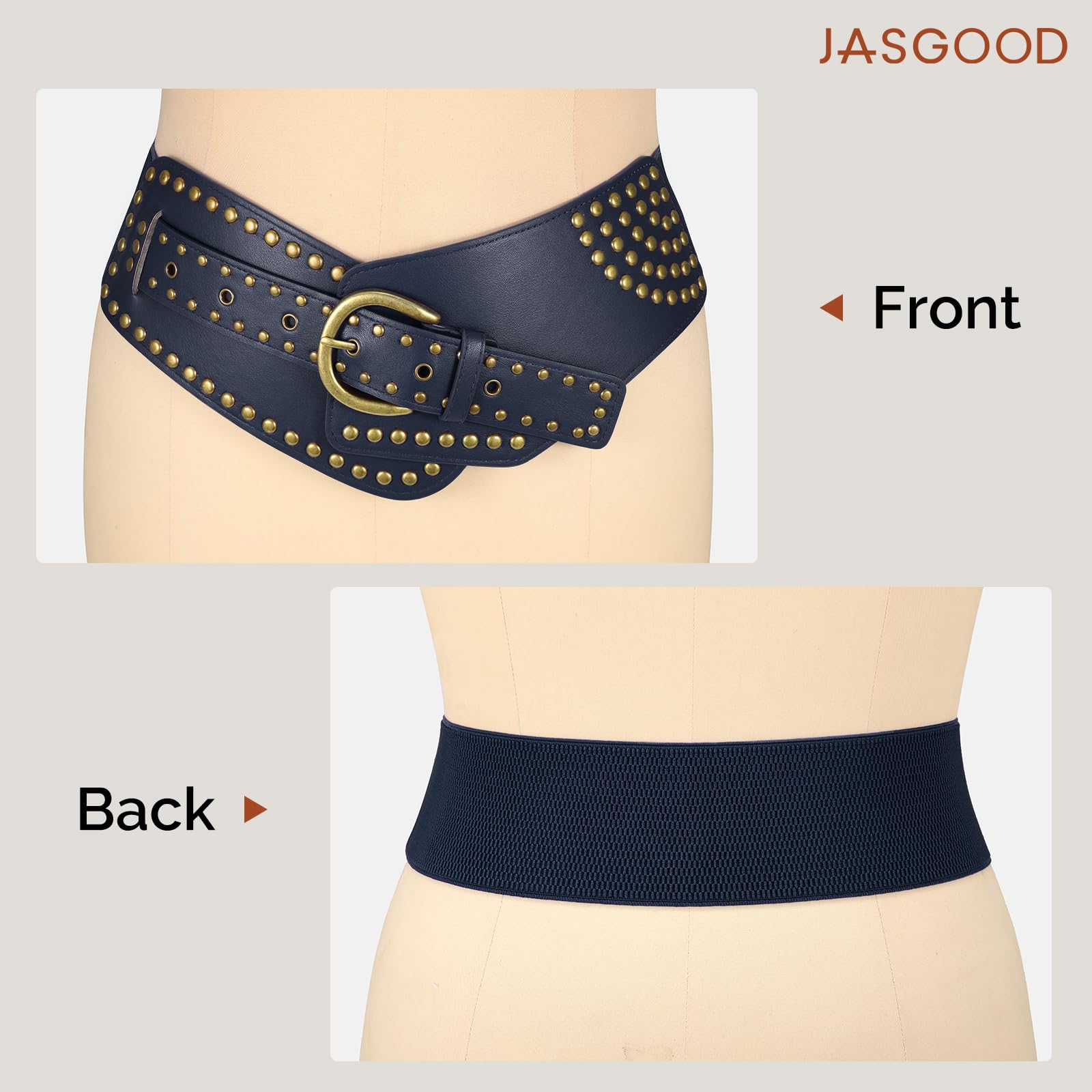 Stretchy Waist Belt with Rivets Metal Buckle
