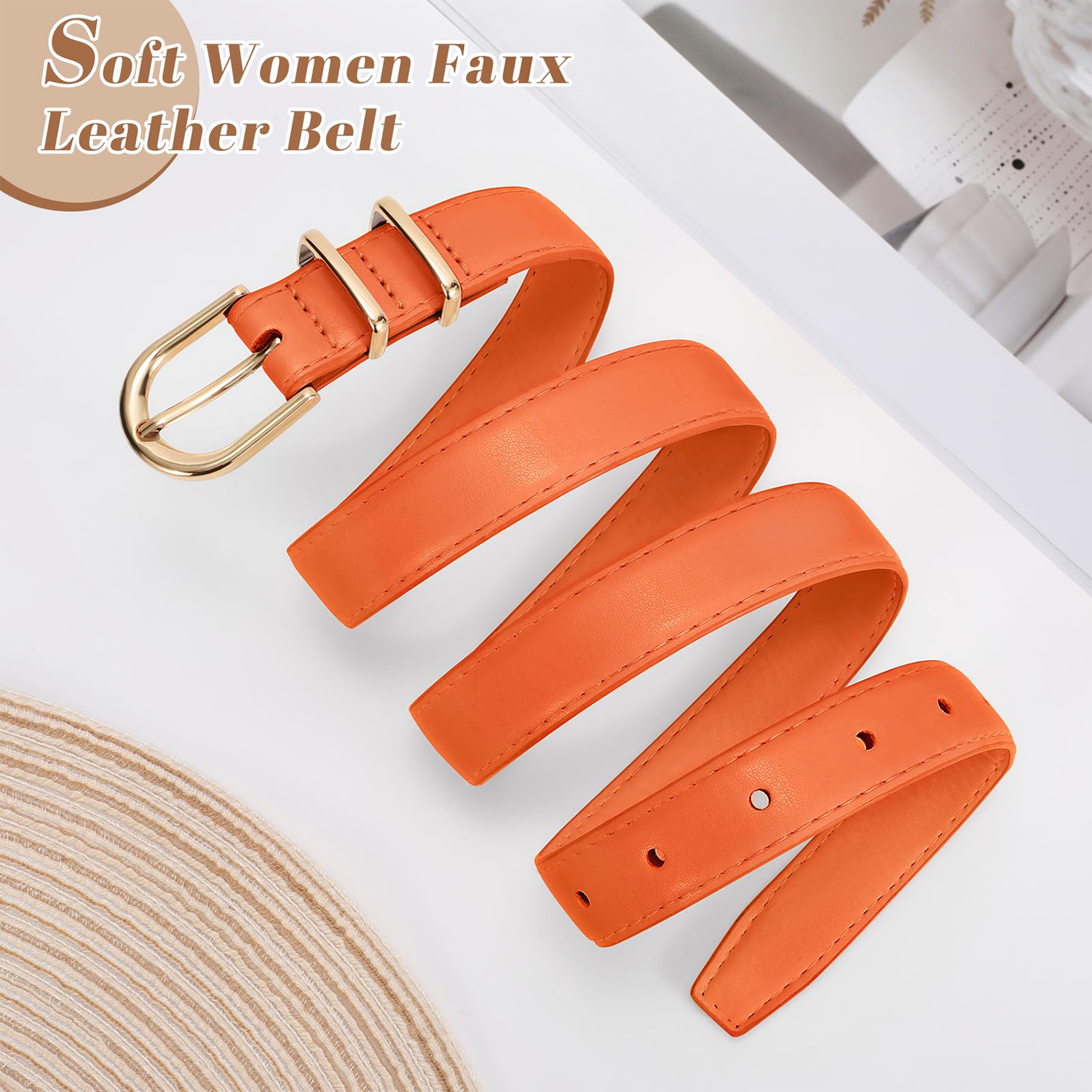 Women Skinny Vegan Leather Belt for Jeans