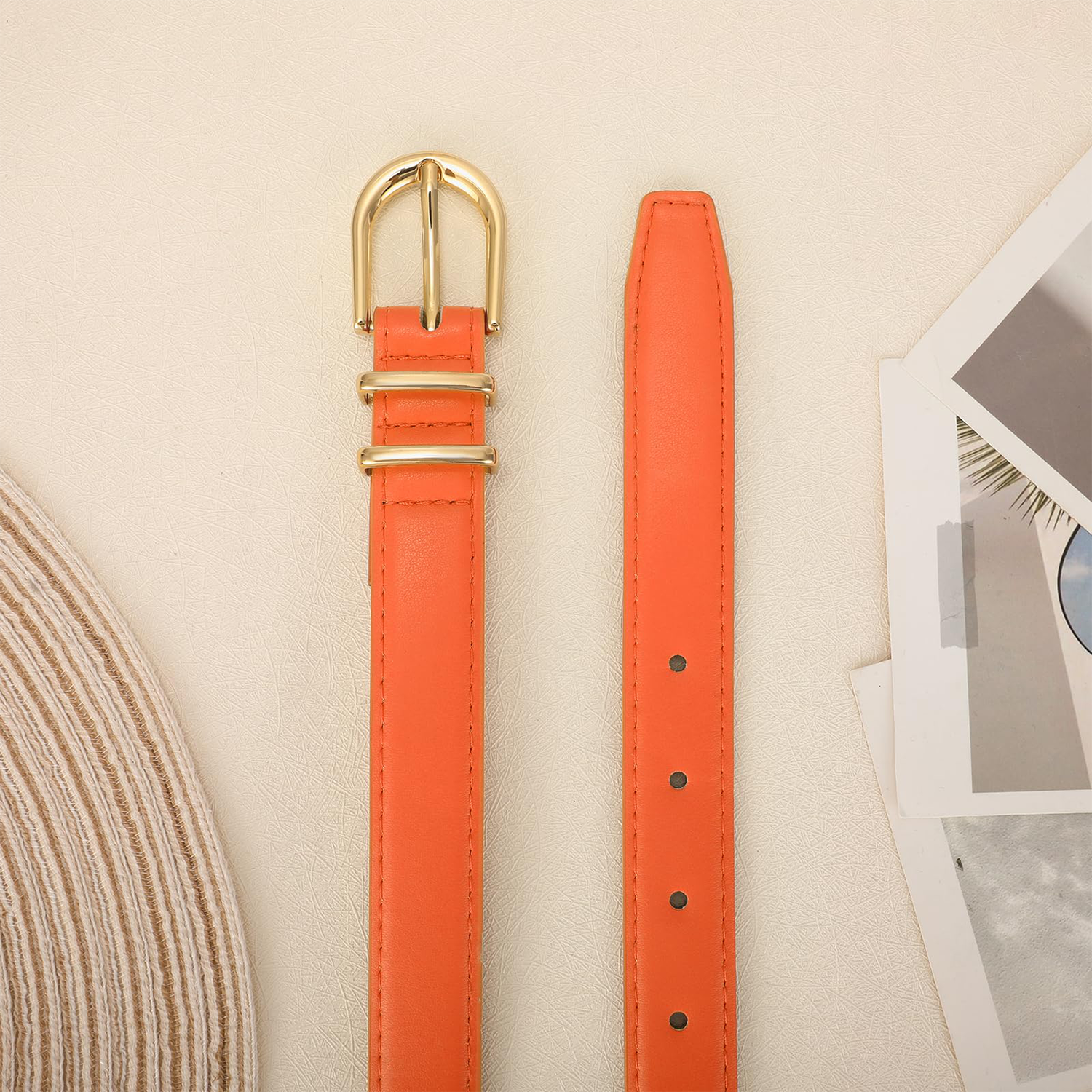 Women Skinny Vegan Leather Belt for Jeans
