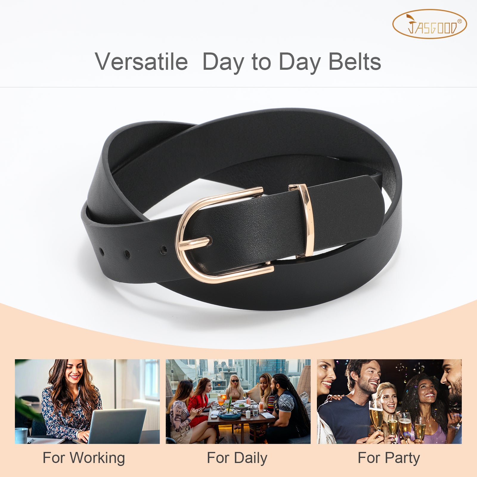 JASGOOD 3 Pack Women’s Leather Belts for Jeans Pants Fashion Ladies Belt with Gold Buckle - JASGOOD OFFICIAL