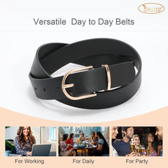 JASGOOD 3 Pack Women’s Leather Belts for Jeans Pants Fashion Ladies Belt with Gold Buckle