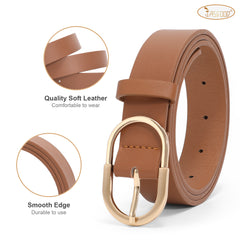 JASGOOD 3 Pack Women’s Leather Belts for Jeans Pants Fashion Ladies Belt with Gold Buckle