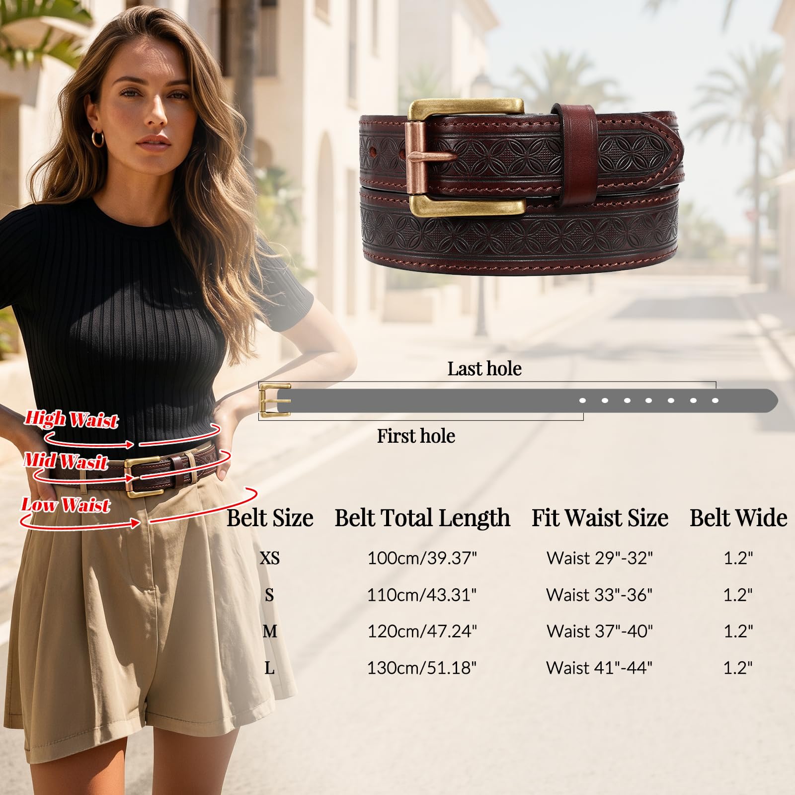 Women Full Grain Leather Belt for Jeans