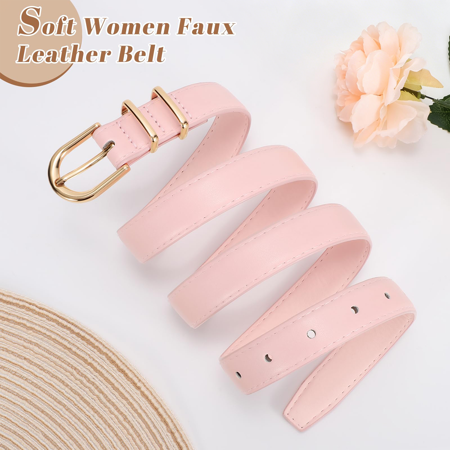 Women Skinny Vegan Leather Belt for Jeans