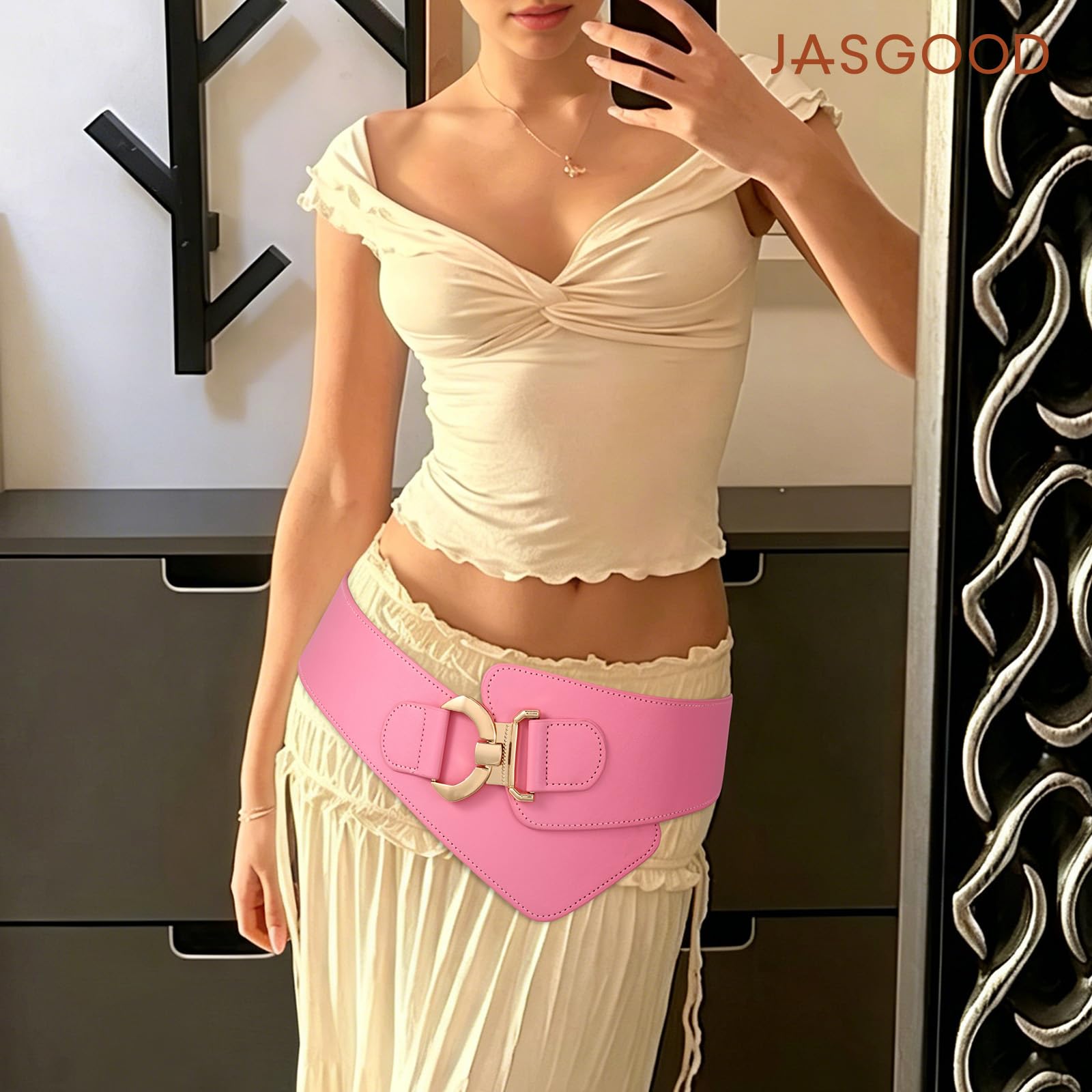 Gold Interlock Buckle Elastic Wide Belt