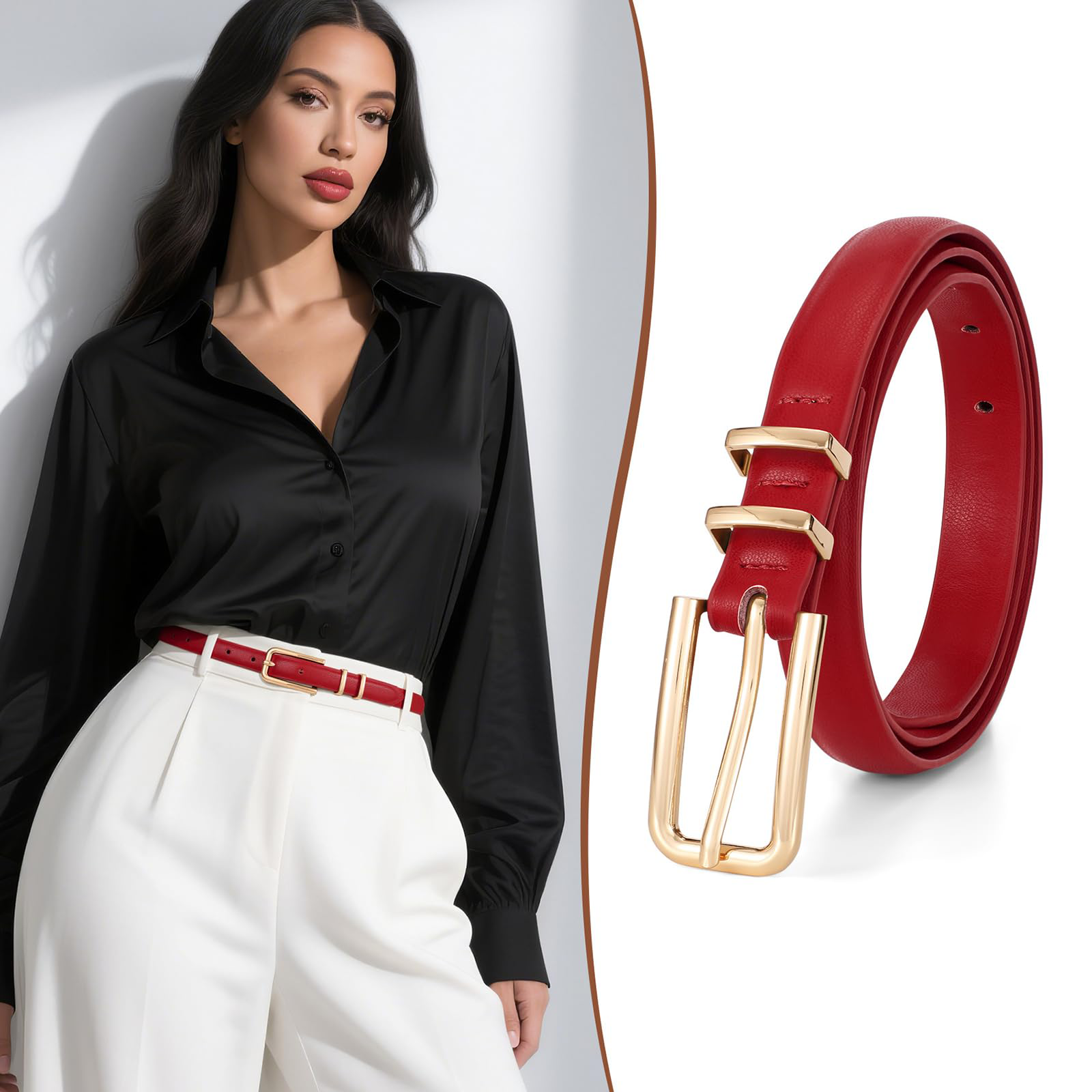 Thin Waist Belt with Square Gold Buckle