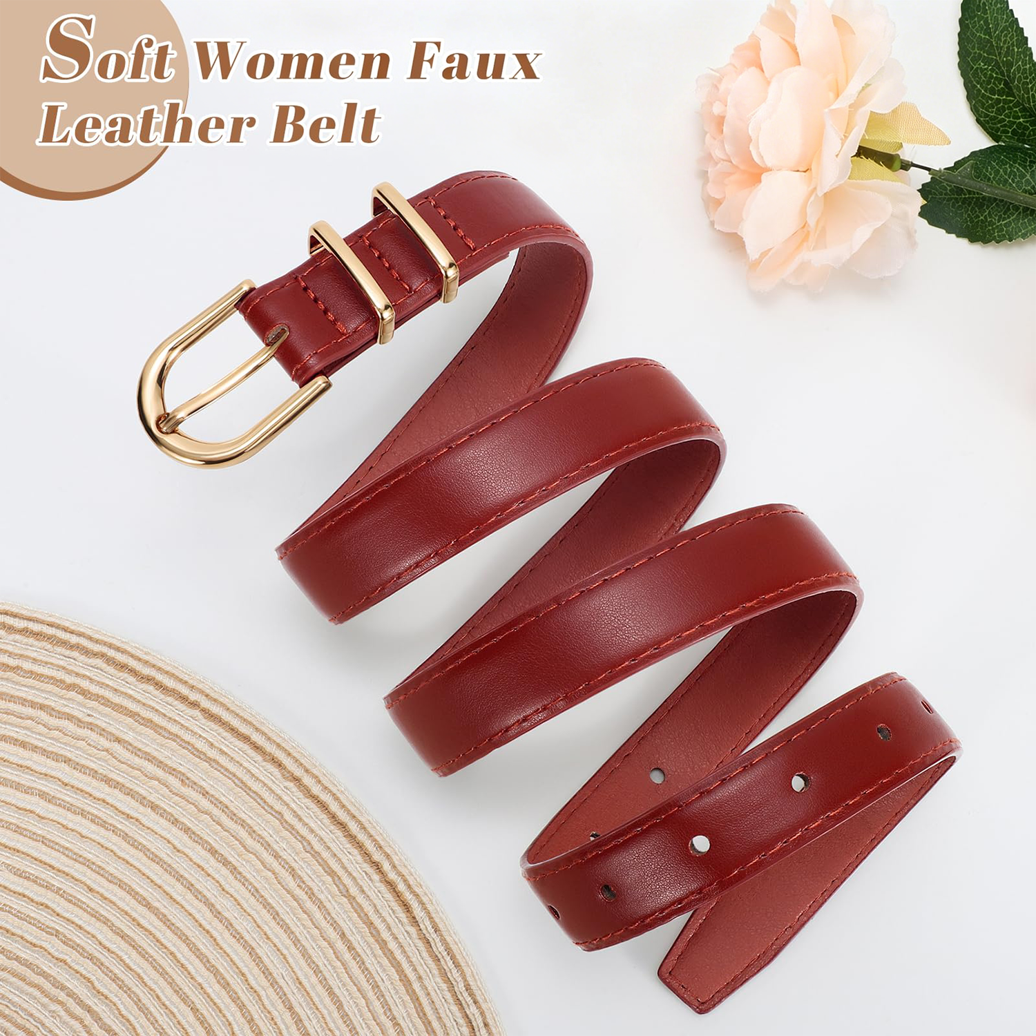 Women Skinny Vegan Leather Belt for Jeans