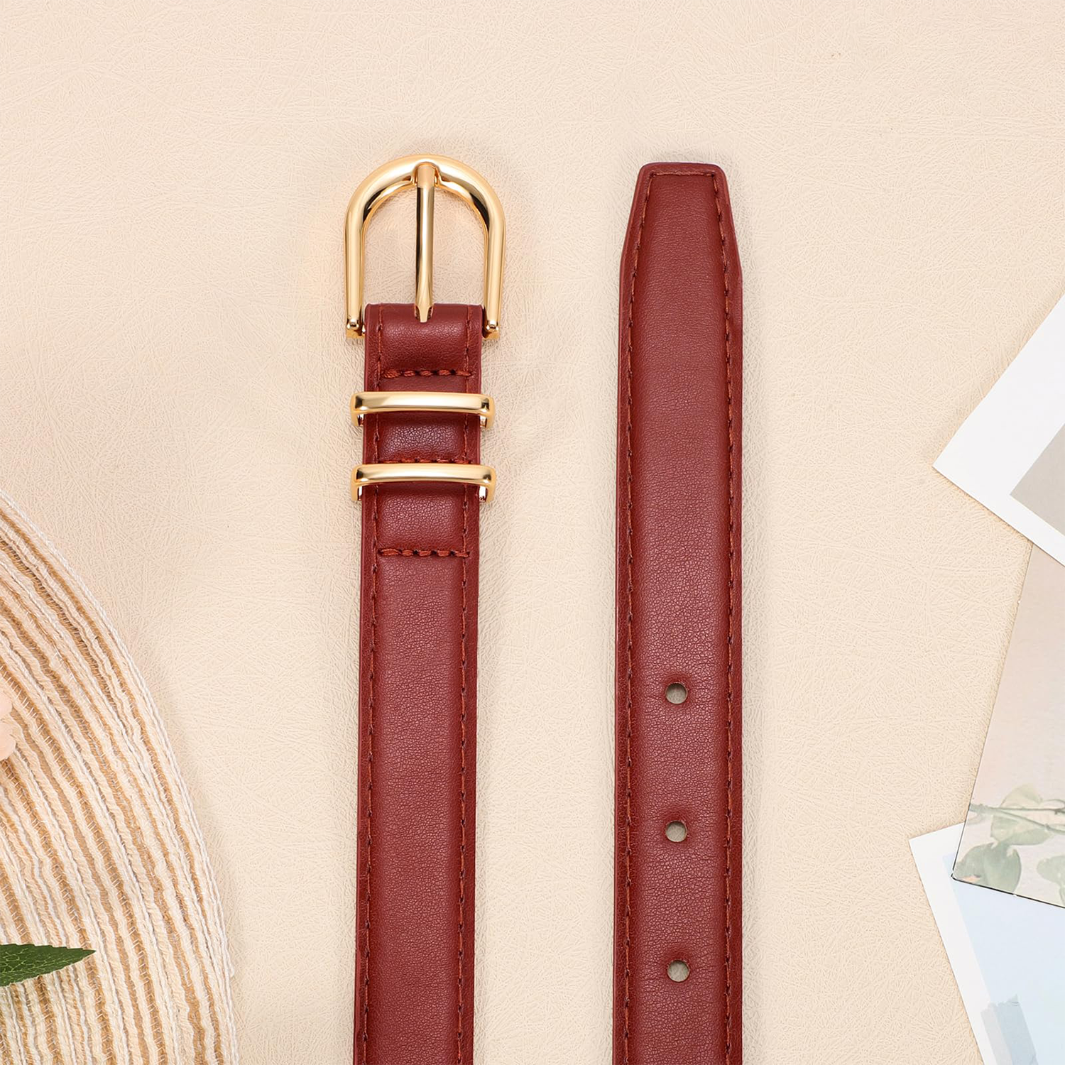 Women Skinny Vegan Leather Belt for Jeans