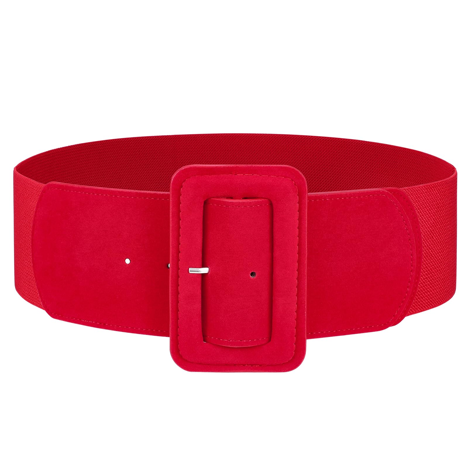 Elastic Suede Wide Belt with Vintage Chunky Square Buckle