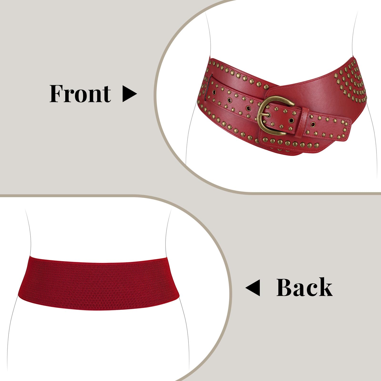 Stretchy Waist Belt with Rivets Metal Buckle