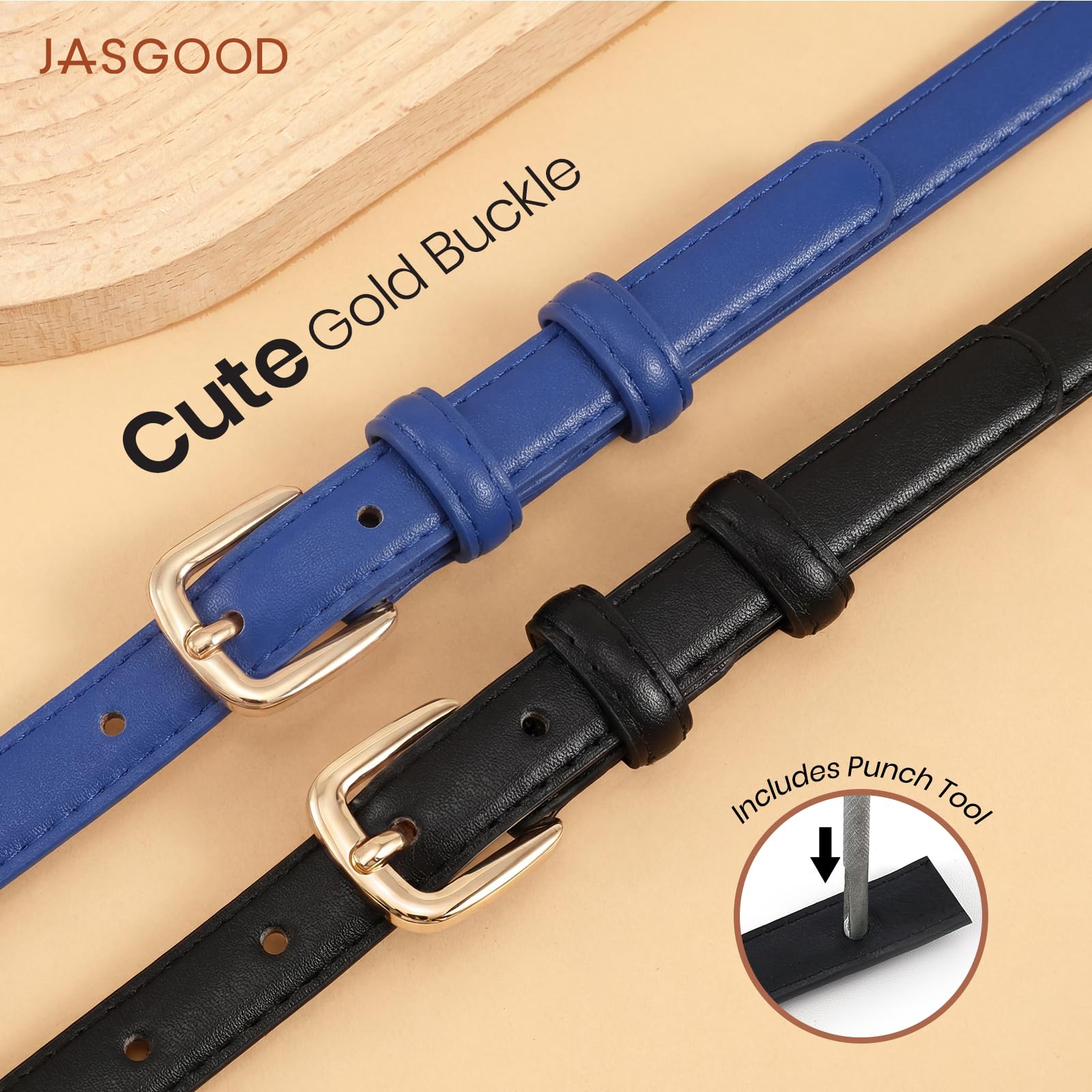 21 Colors Ladies Belt with Gold Buckle
