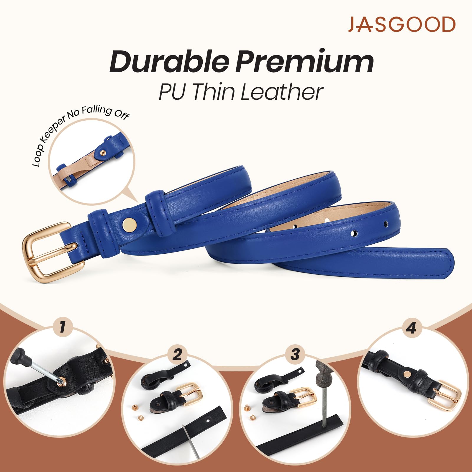 21 Colors Ladies Belt with Gold Buckle