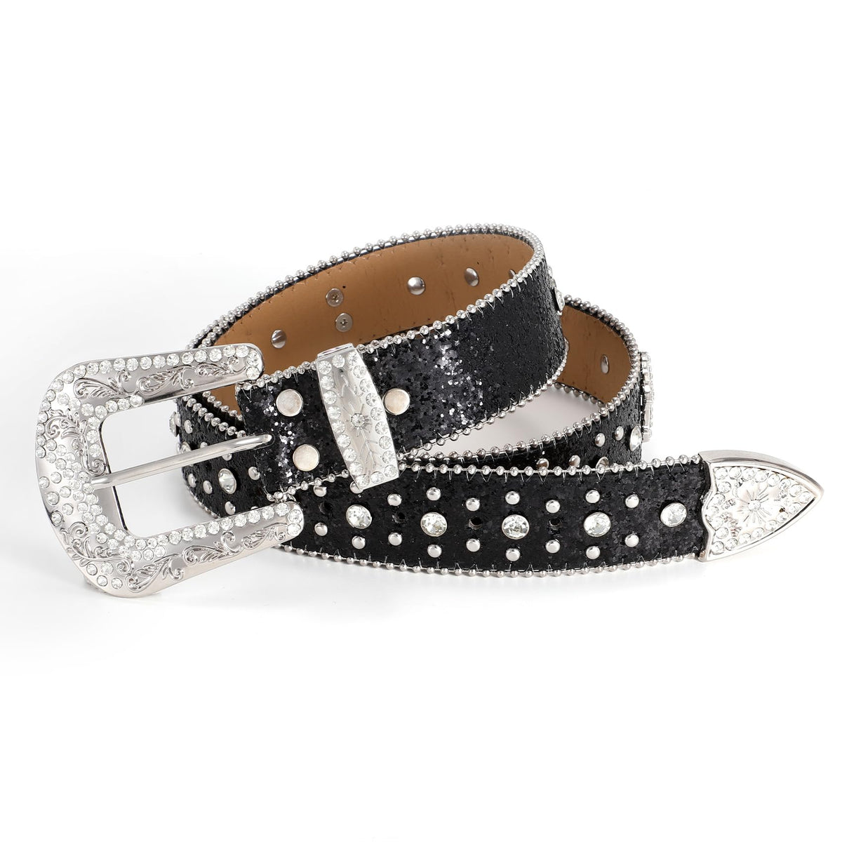 Rhinestone Studded Belt With Cross Crown - JASGOOD OFFICIAL