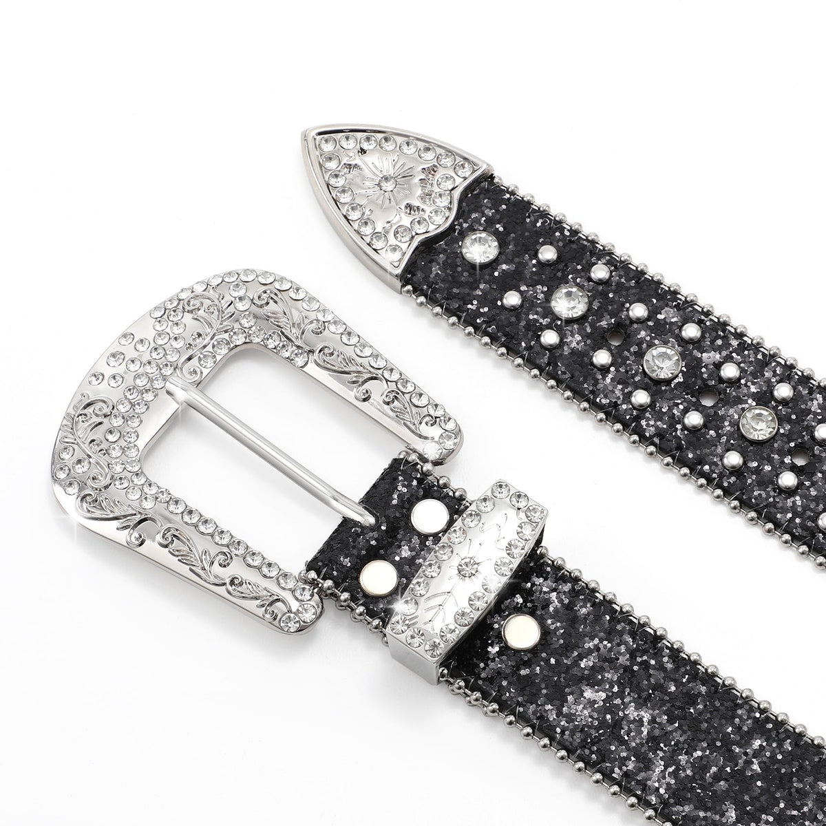 Rhinestone Studded Belt With Cross Crown - JASGOOD OFFICIAL