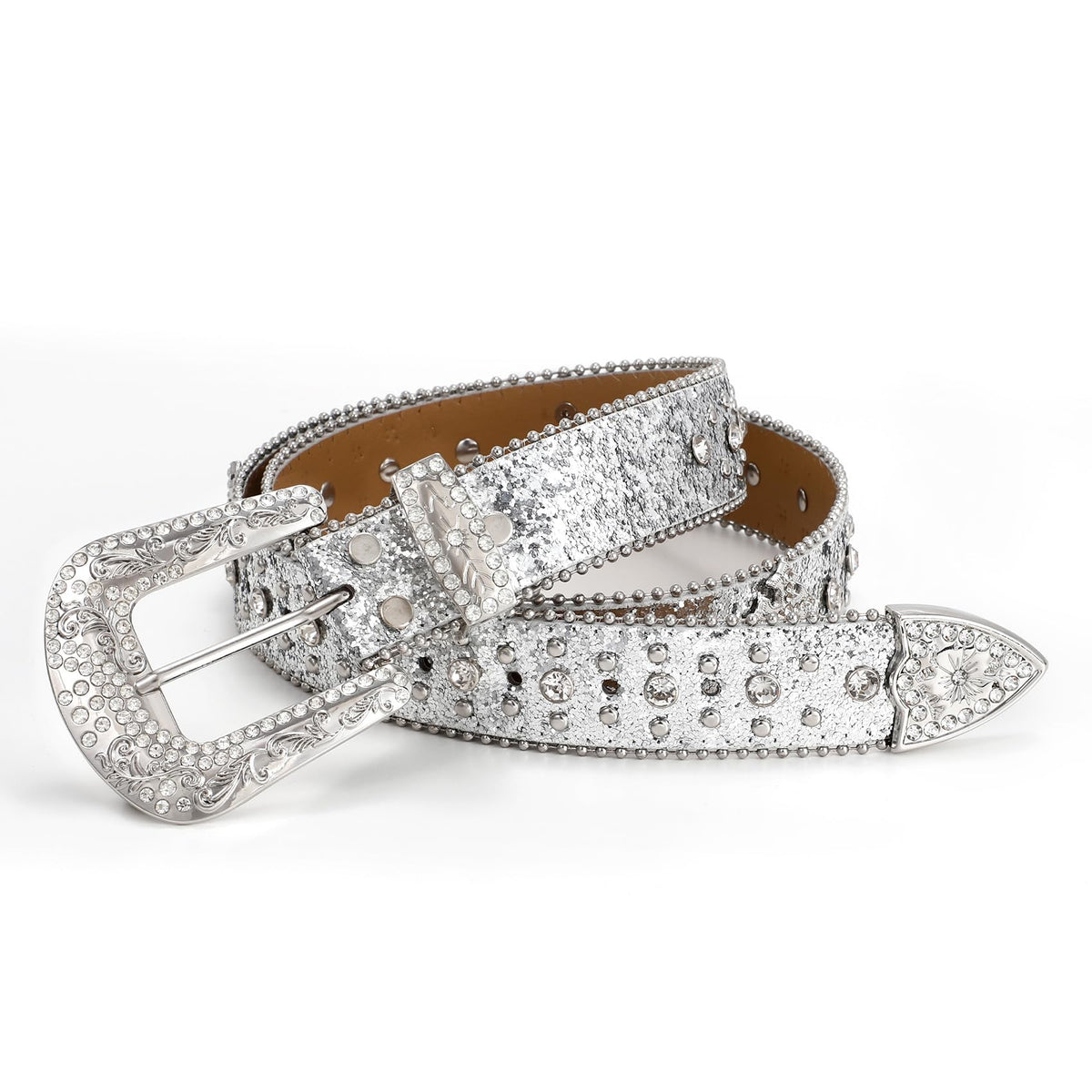 Rhinestone Studded Belt With Cross Crown - JASGOOD OFFICIAL