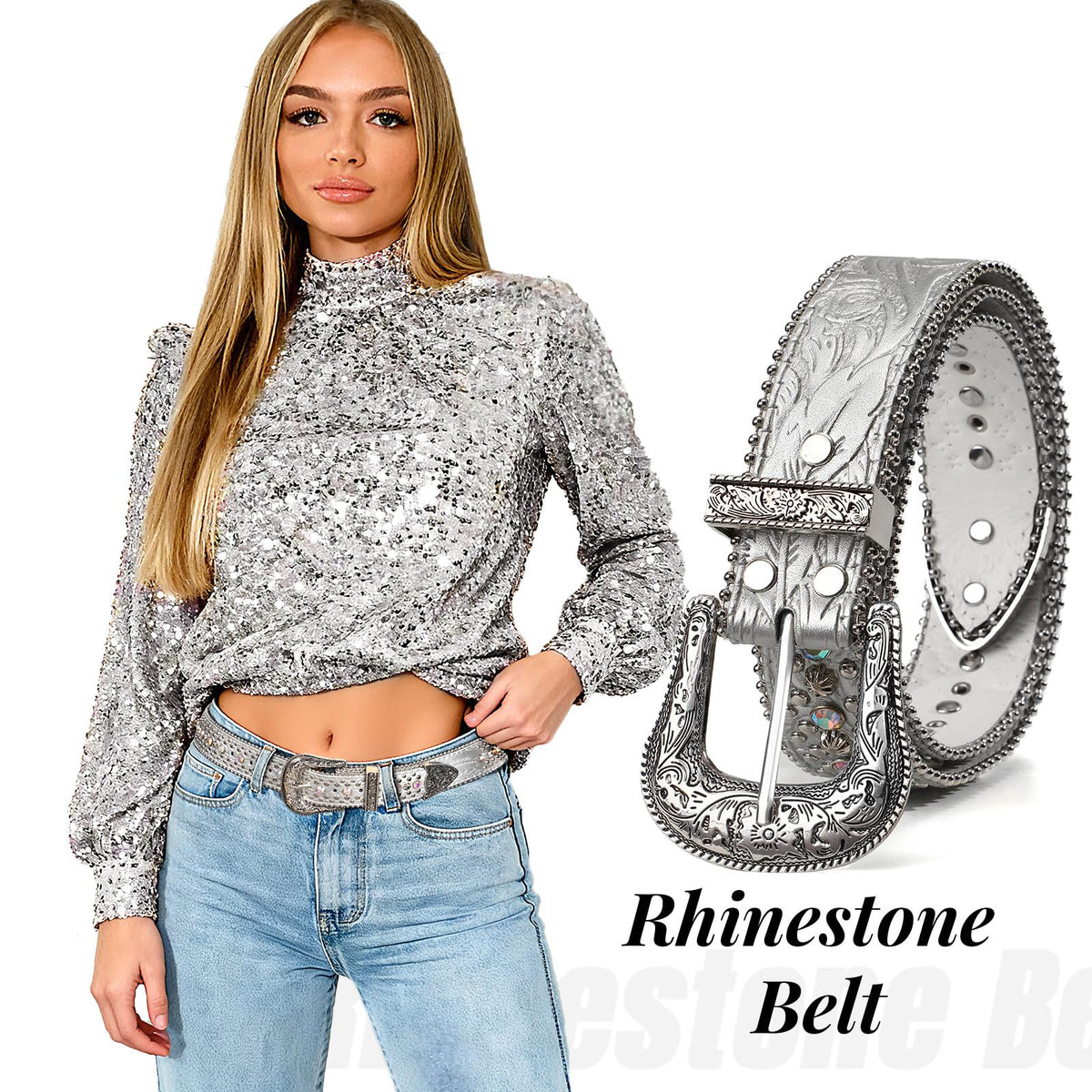 Western Rhinestone Belt for Women & Men