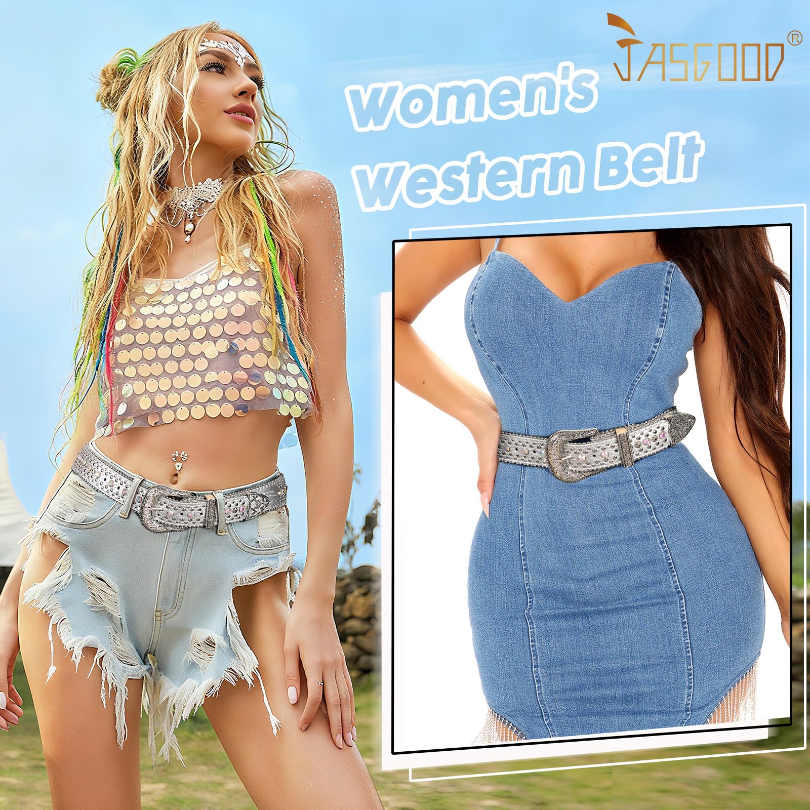 Rhinestone Belt for Women Men