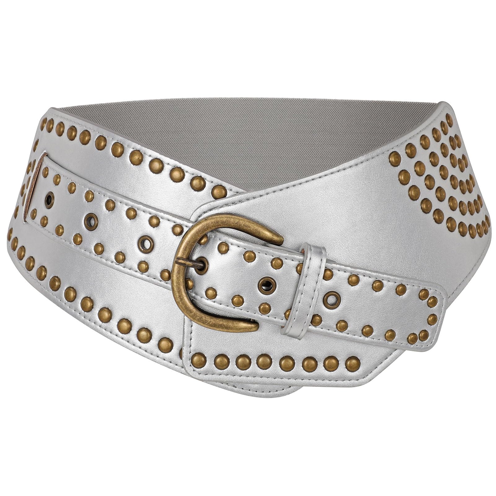 Stretchy Waist Belt with Rivets Metal Buckle
