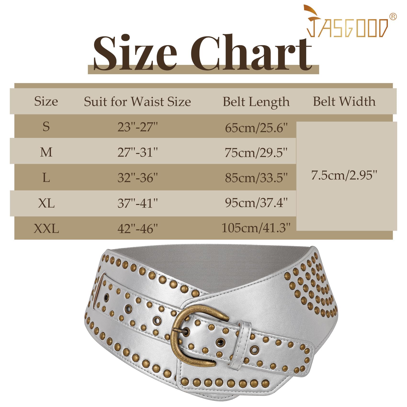 Stretchy Waist Belt with Rivets Metal Buckle