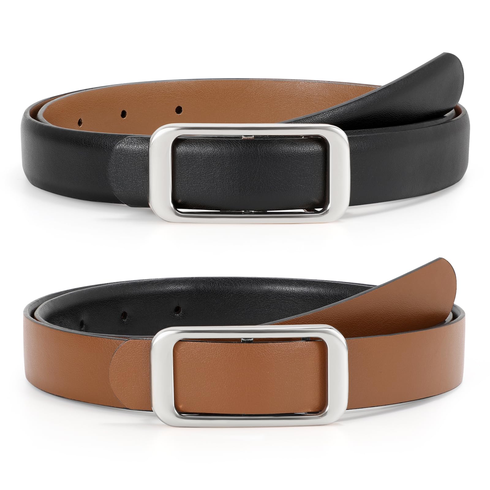 Reversible Skinny Leather Belt 0.9" - JASGOOD OFFICIAL
