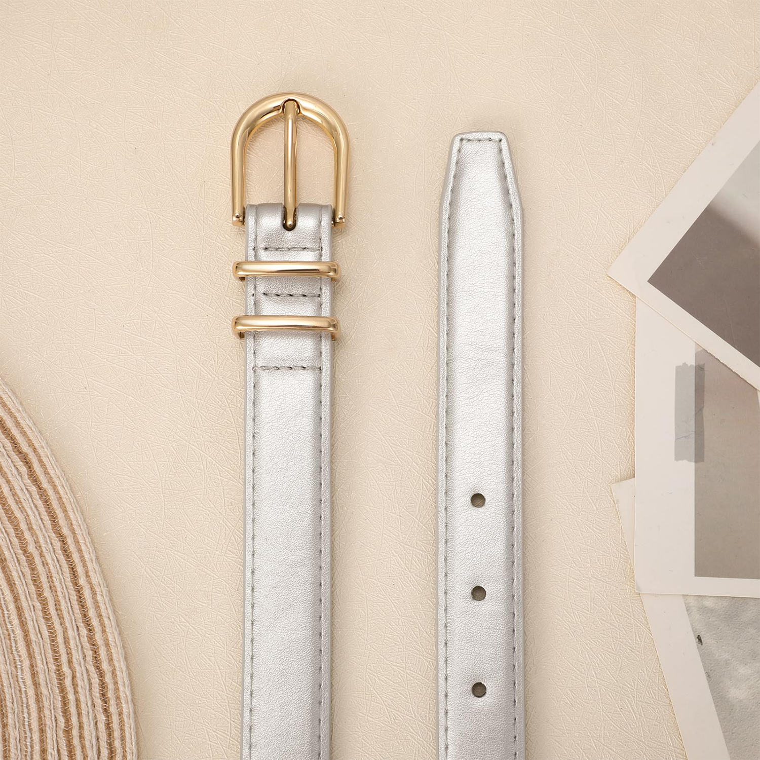 Women Skinny Vegan Leather Belt for Jeans