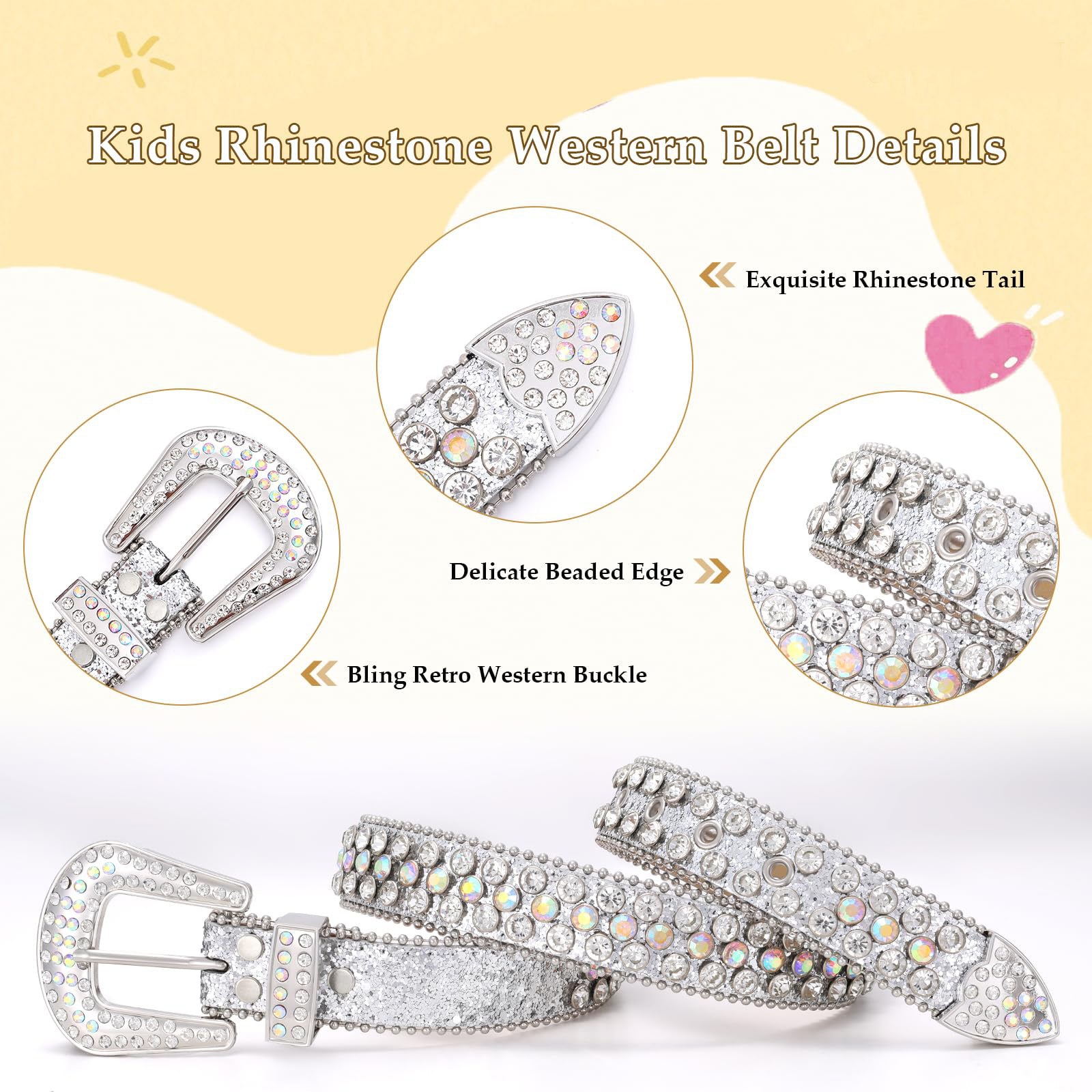 Teens Diamond Studded Bling Western Rhinestone Leather Belt