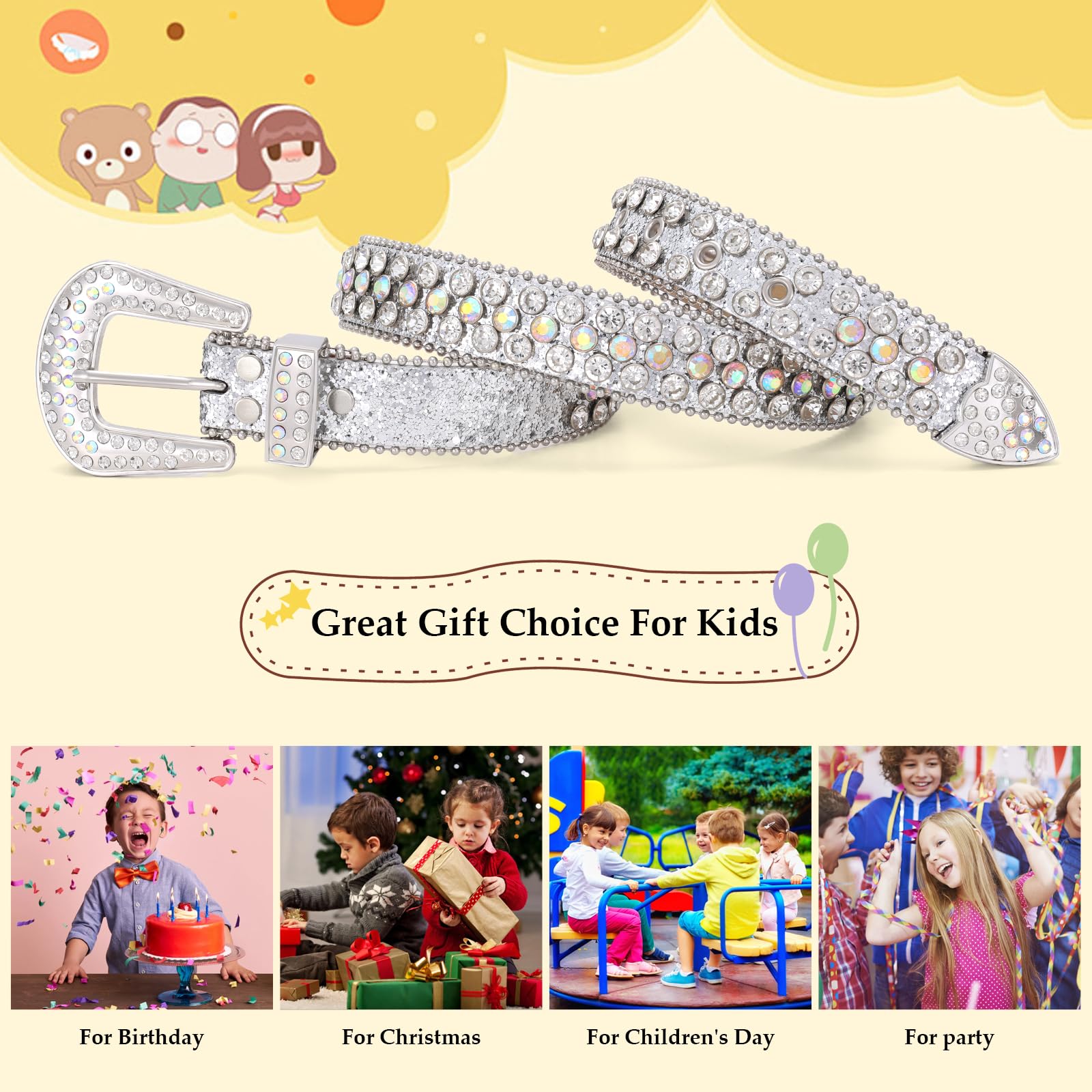 Teens Diamond Studded Bling Western Rhinestone Leather Belt