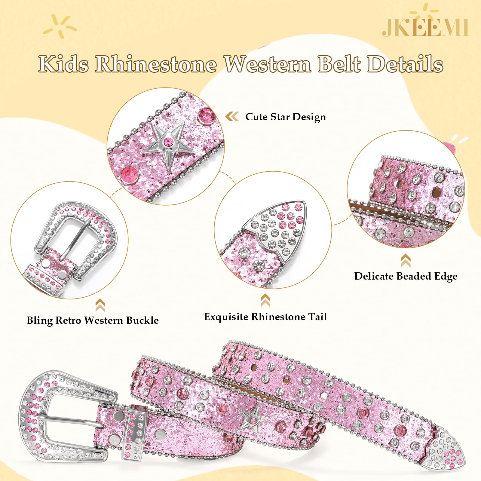 Teens Diamond Studded Bling Western Rhinestone Leather Belt