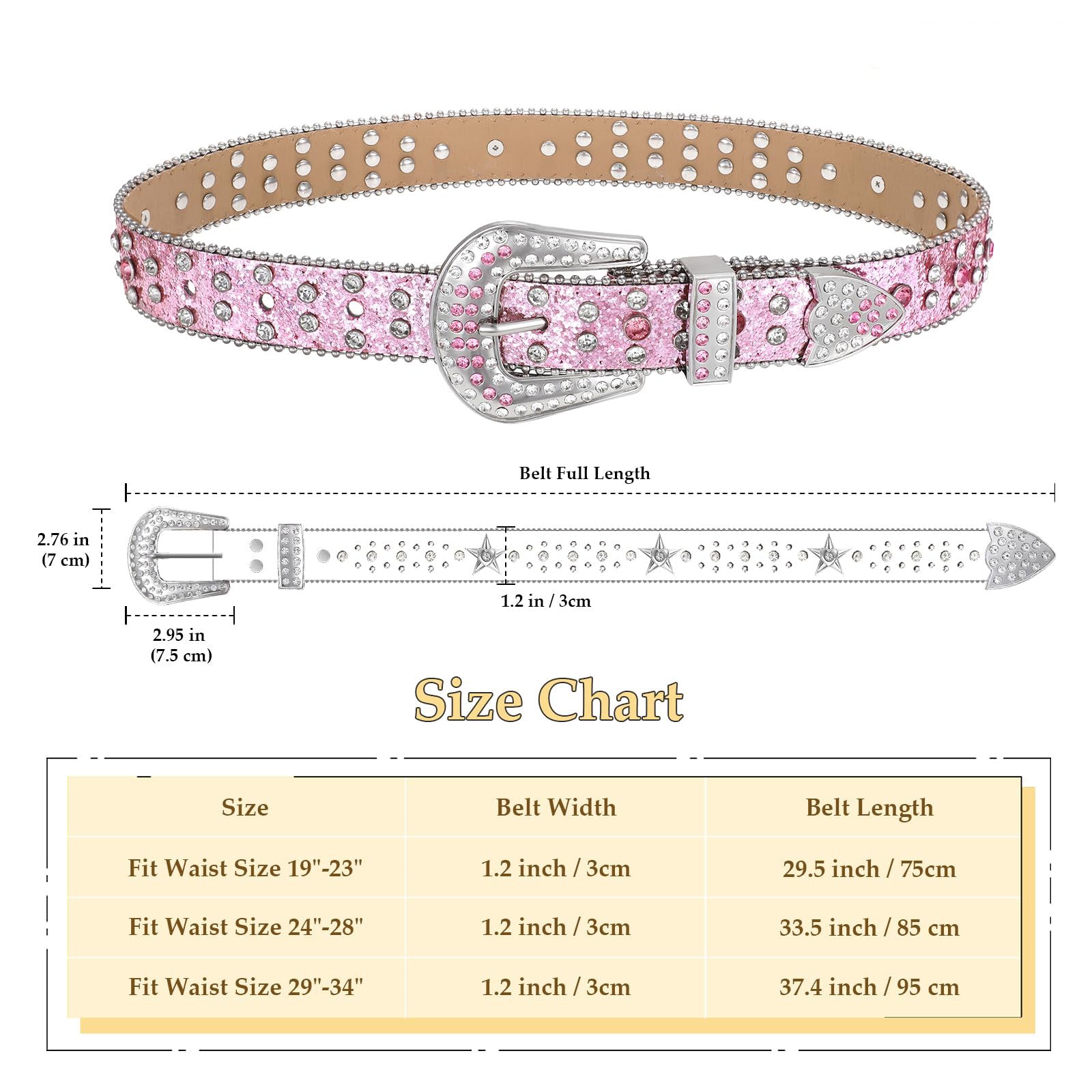 Teens Diamond Studded Bling Western Rhinestone Leather Belt
