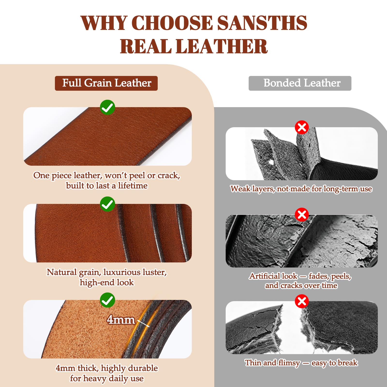 Women Full Grain Leather Belt for Jeans