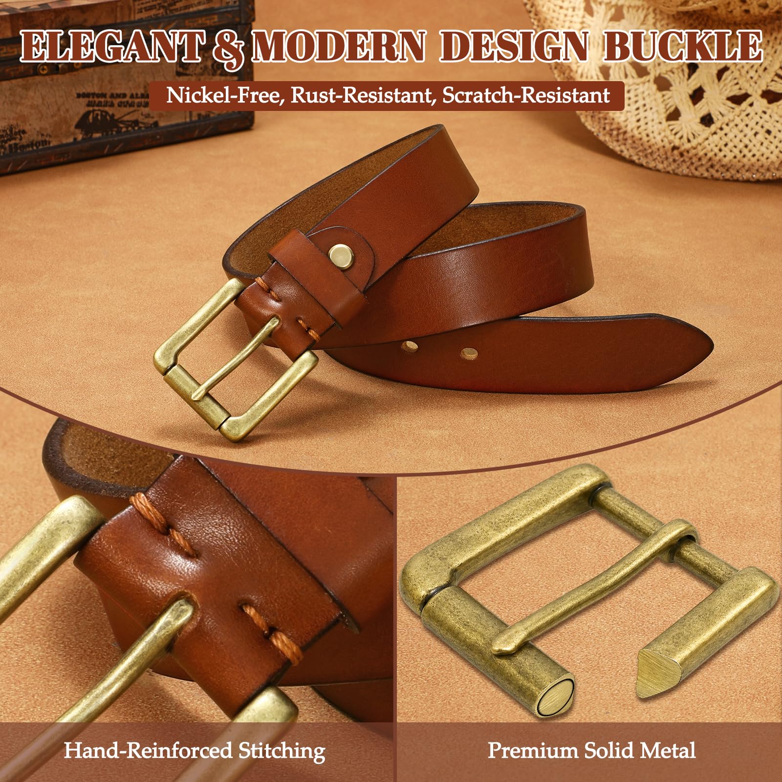 Women Full Grain Leather Belt for Jeans