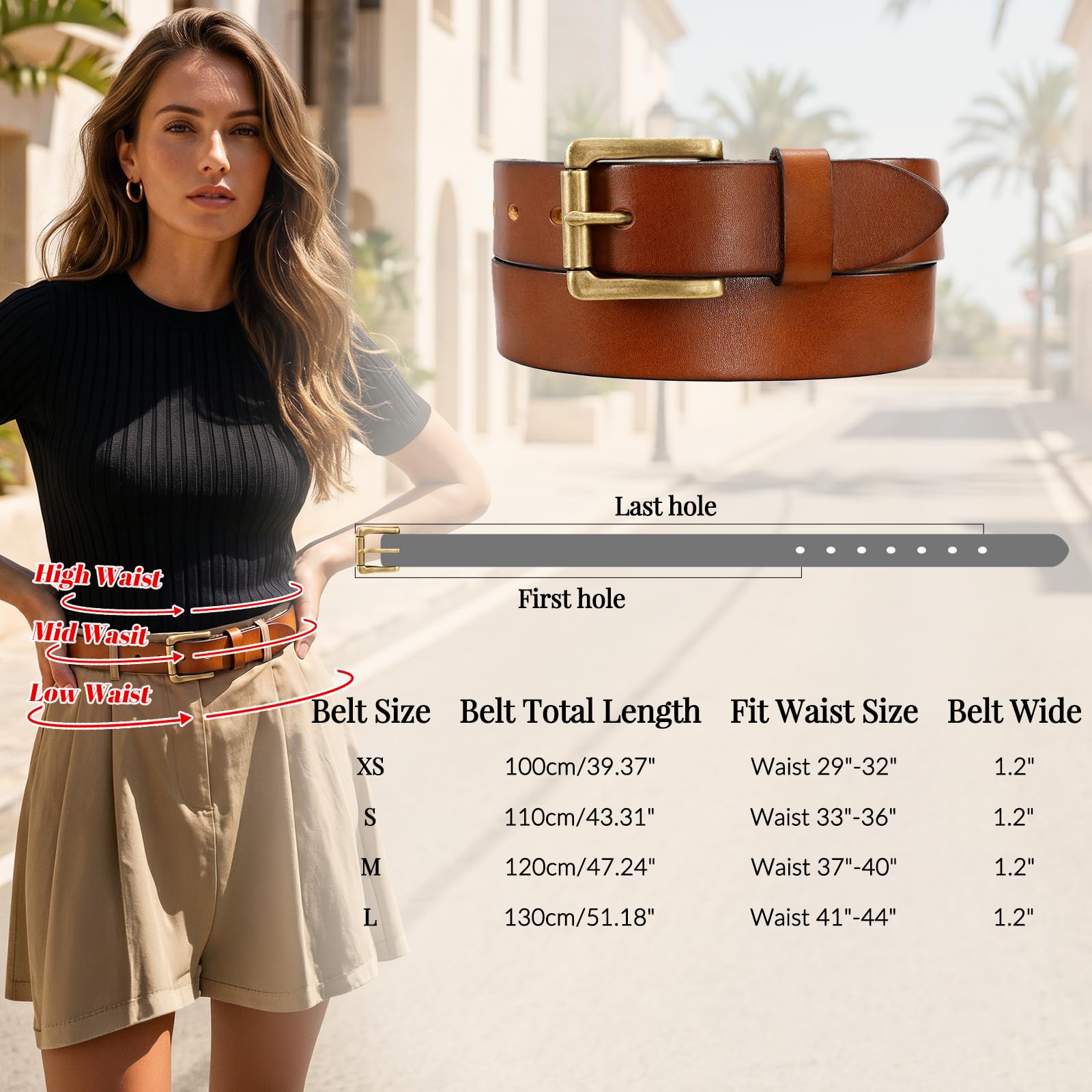 Women Full Grain Leather Belt for Jeans