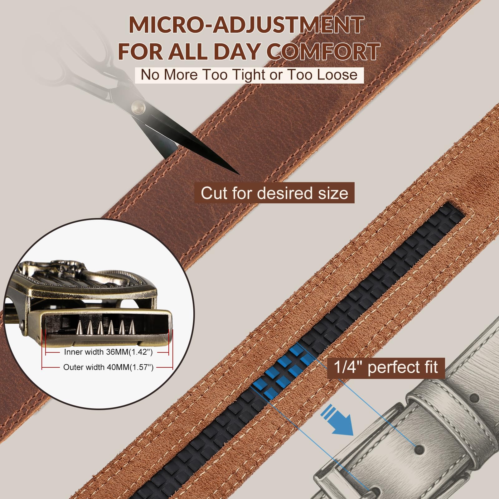 Handcraft Full Grain Sliding Cowhide Leather Waist Belt As Gift | 1.38"Width