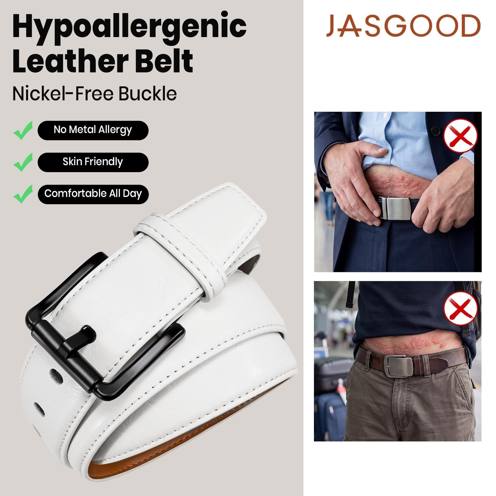 Nickel Free TSA Approved Leather Belt For Men