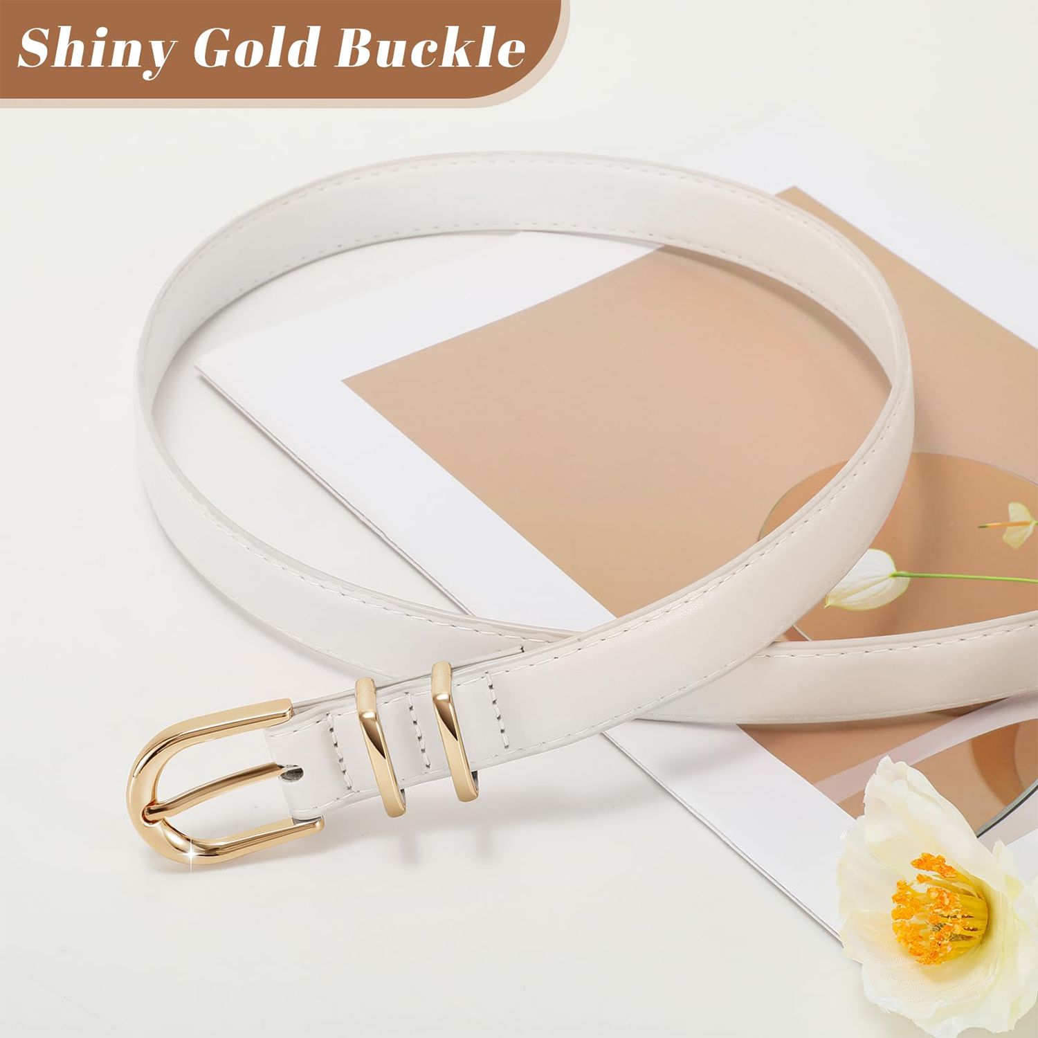 Women Skinny Vegan Leather Belt for Jeans