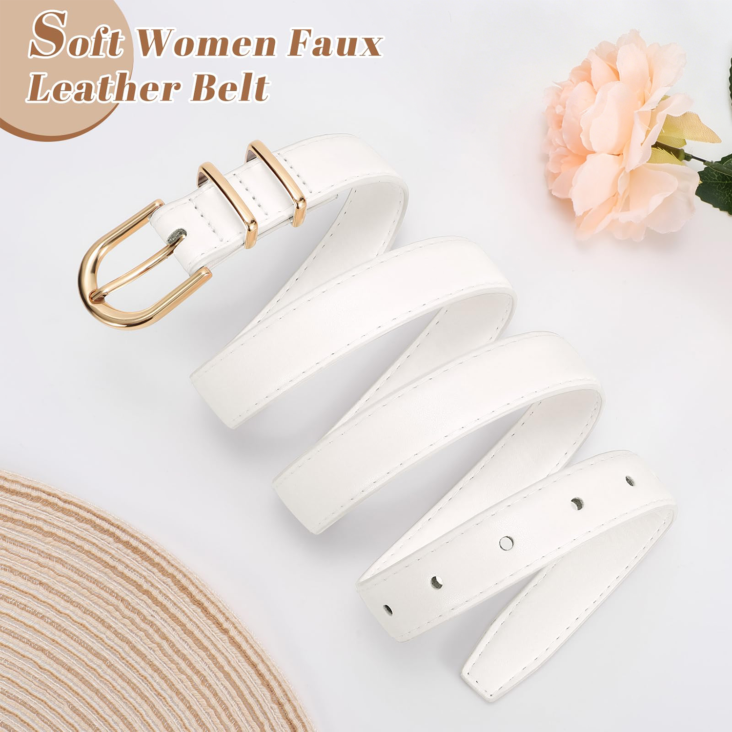 Women Skinny Vegan Leather Belt for Jeans