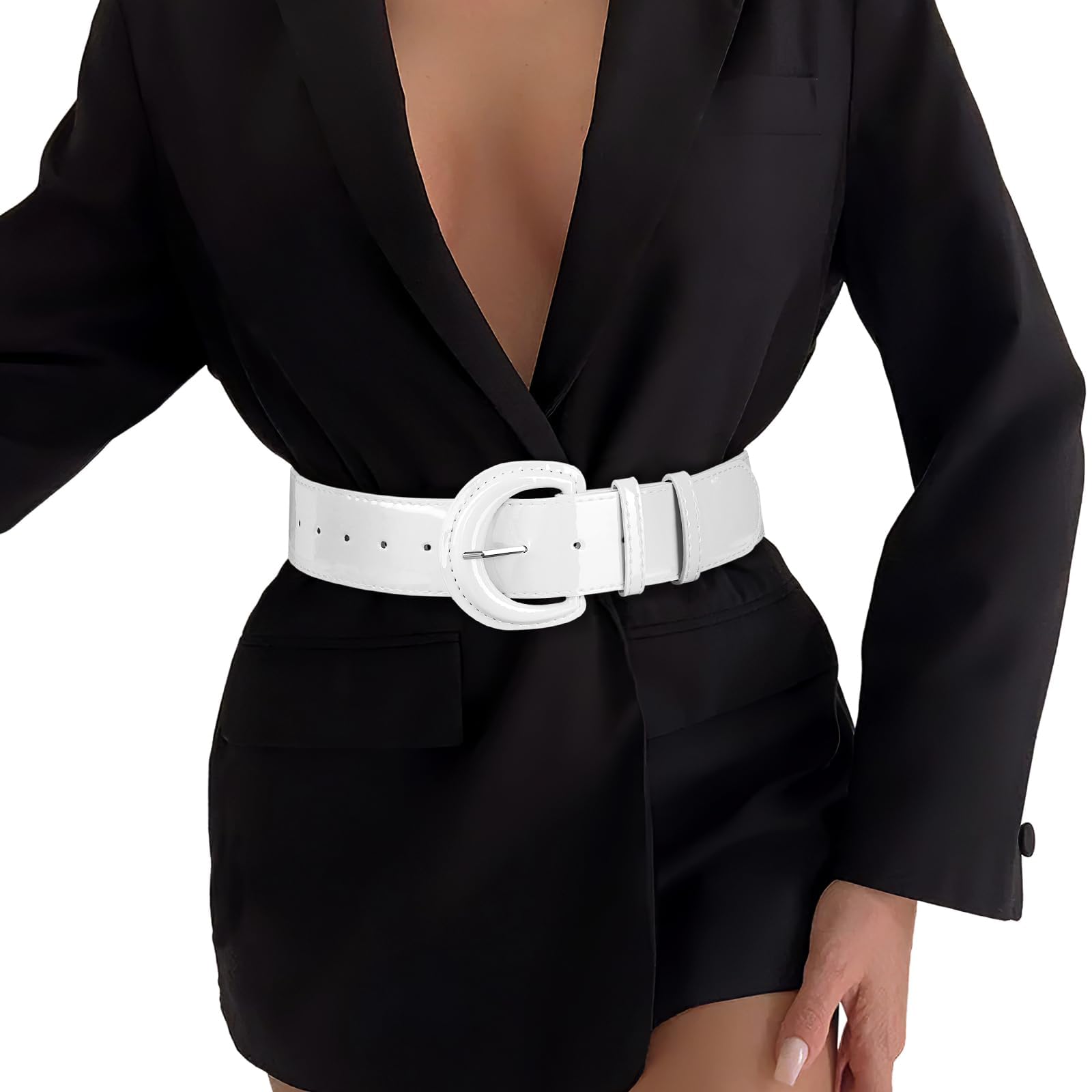 Wide Patent Leather Belt For Coat