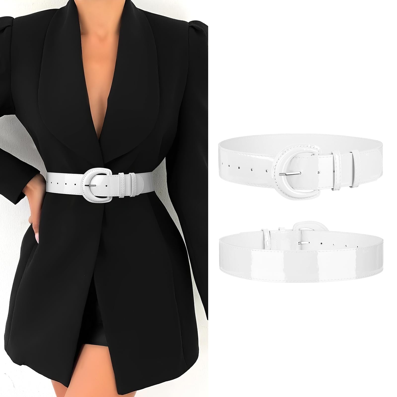 Wide Patent Leather Belt For Coat