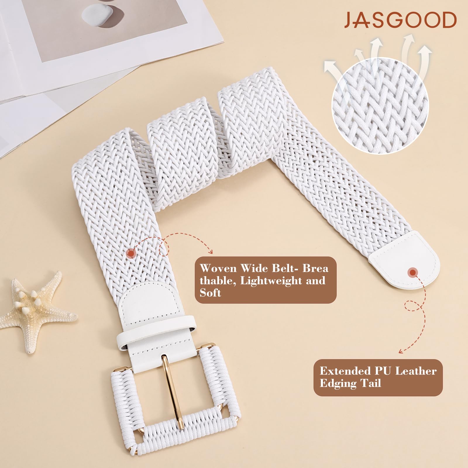 Rattan Waist Belt with Square Buckle