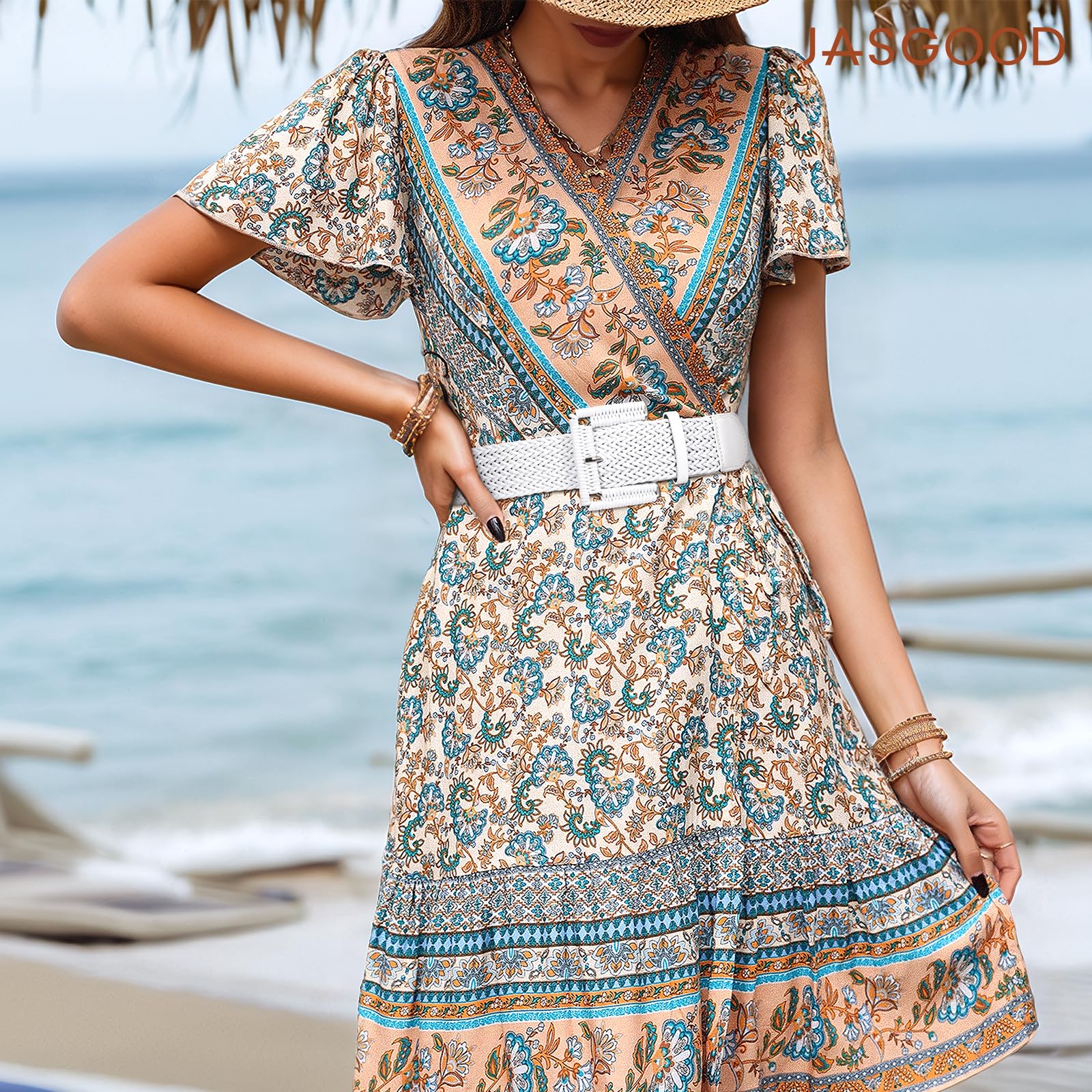 Rattan Waist Belt with Square Buckle