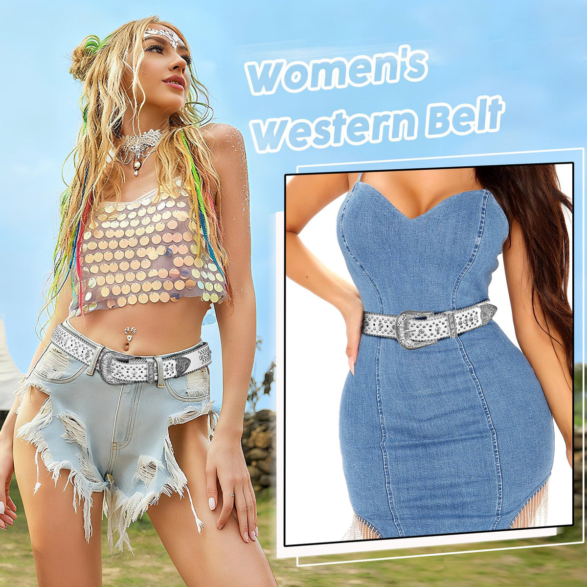 Western Rhinestone Belt for Women & Men