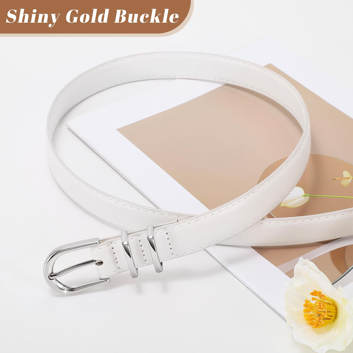 Women Skinny Vegan Leather Belt for Jeans