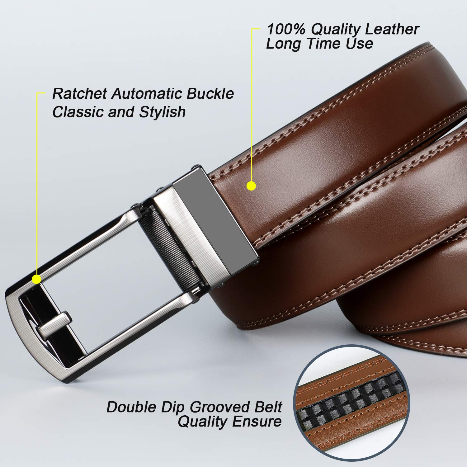 Ratchet Belt With Automatic Buckle Fits Waist Up to 52"
