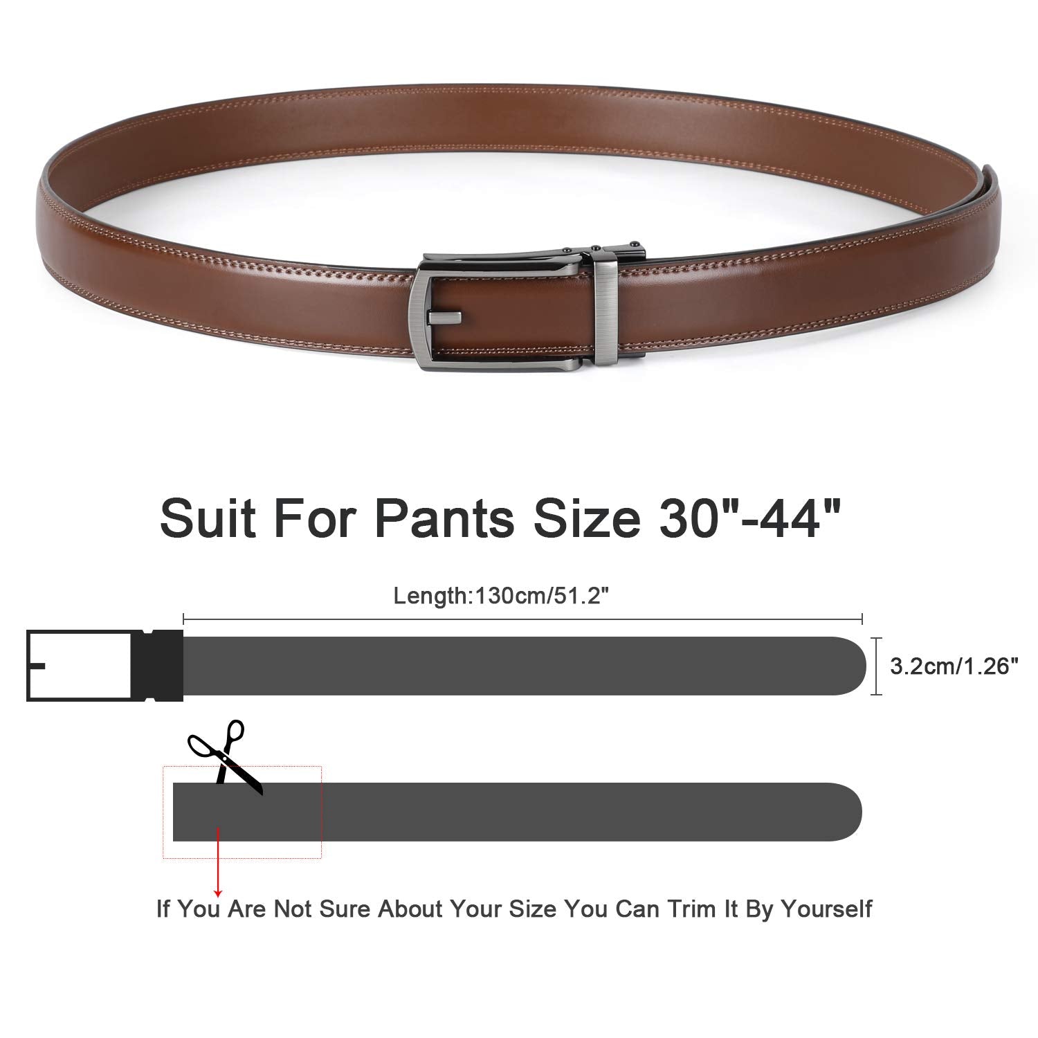 Ratchet Belt With Automatic Buckle Fits Waist Up to 52"