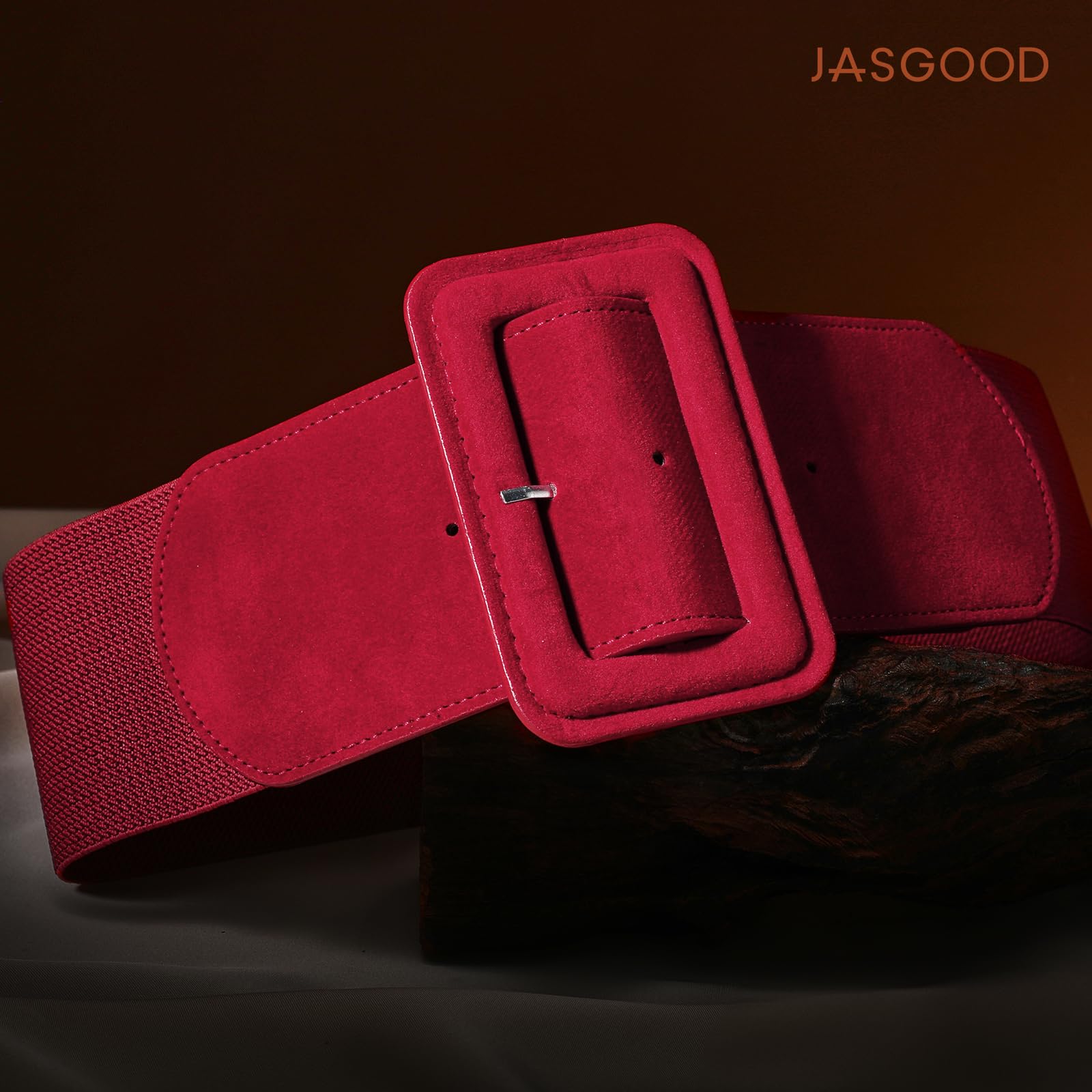 Elastic Suede Wide Belt with Vintage Chunky Square Buckle