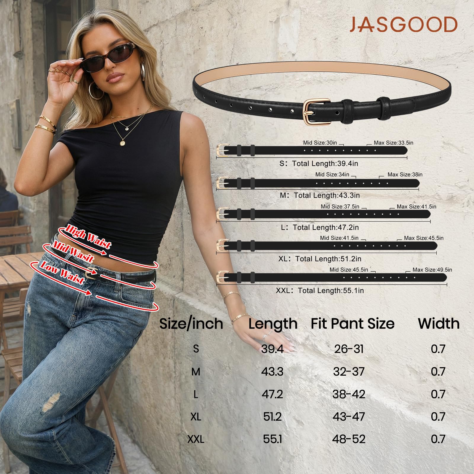 21 Colors Ladies Belt with Gold Buckle