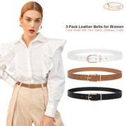 JASGOOD 3 Pack Women’s Leather Belts for Jeans Pants Fashion Ladies Belt with Gold Buckle